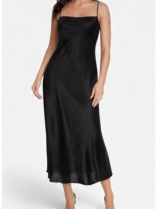 bebe Dresses & Skirts - bebe Black Satin Slip Maxi Dress with Spaghetti Straps
